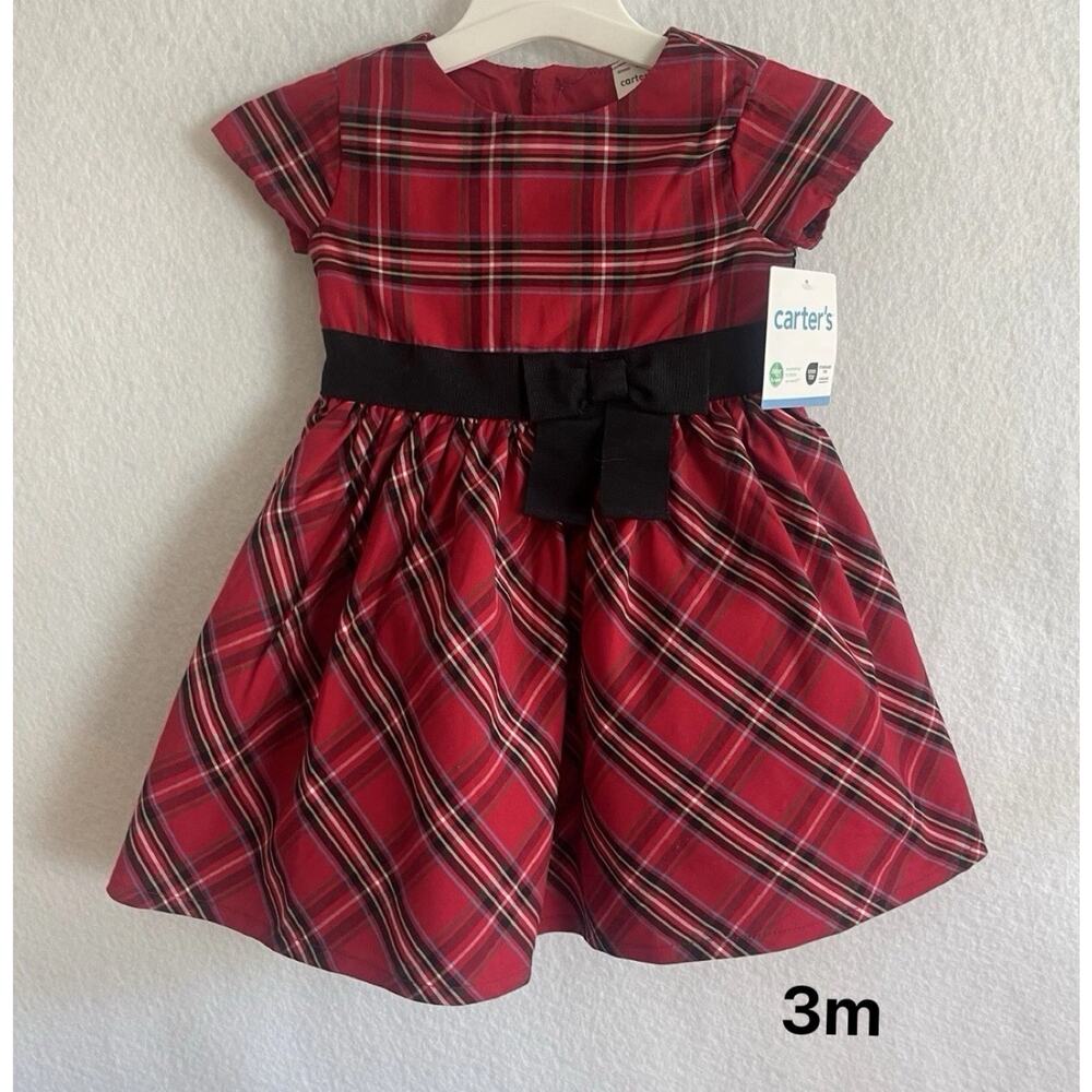 Carter's Christmas Baby Girls 2-Pcs Red Plaid Dress Holiday Festive W/ Undies 3m